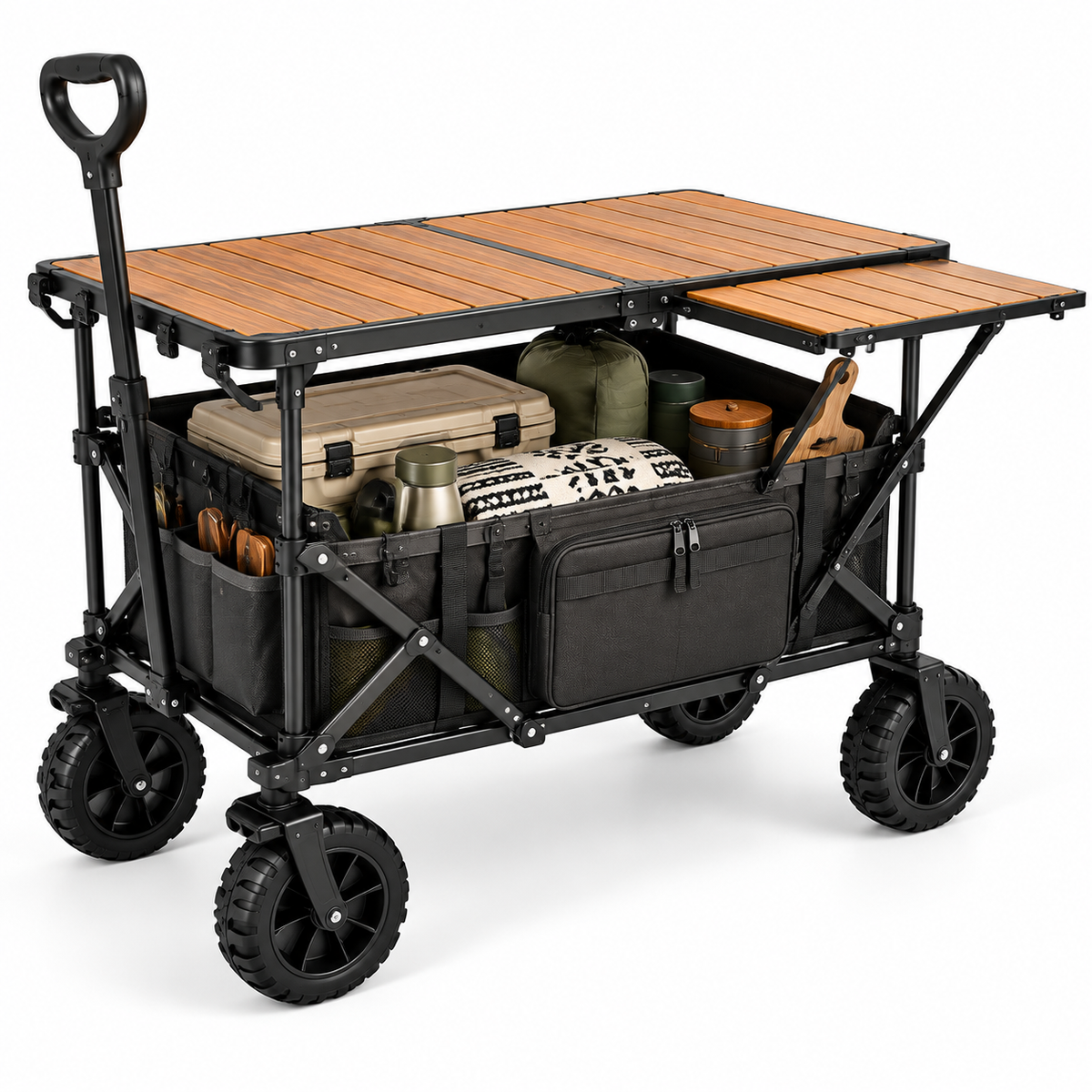 CampVault Premium Folding Outdoor Utility Cart Table With Storage