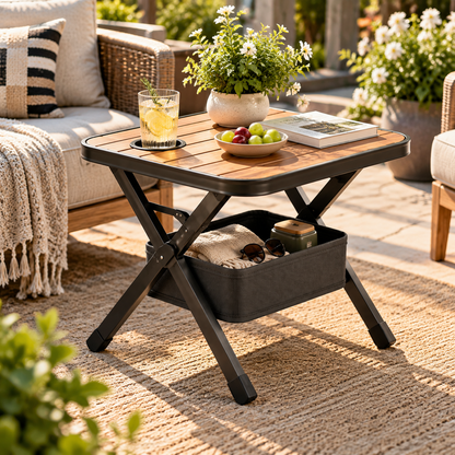 FoldNest Premium Portable Folding Camping Table With Storage Basket