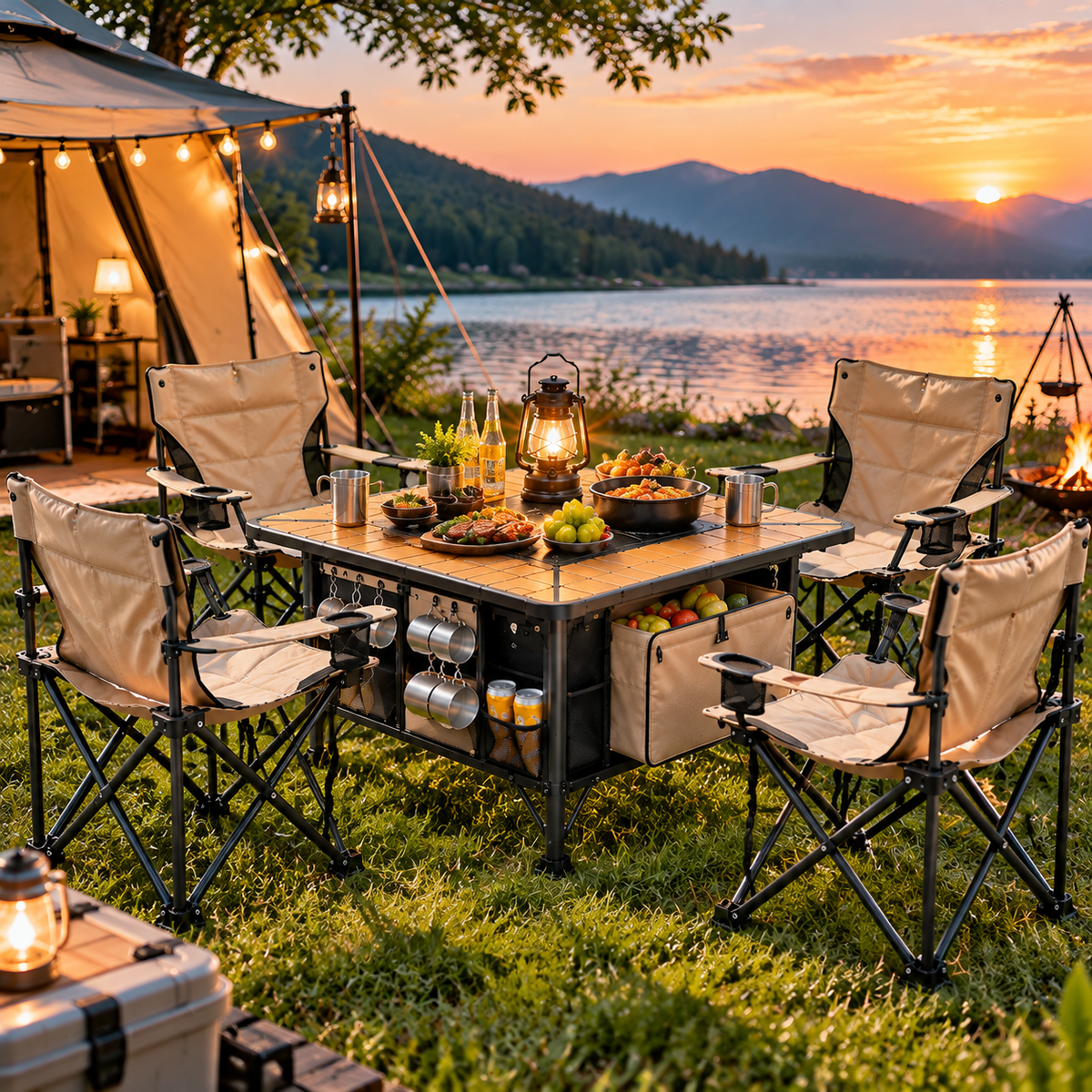 CampNest Premium 4-Person Folding Camping Table & Chair Set