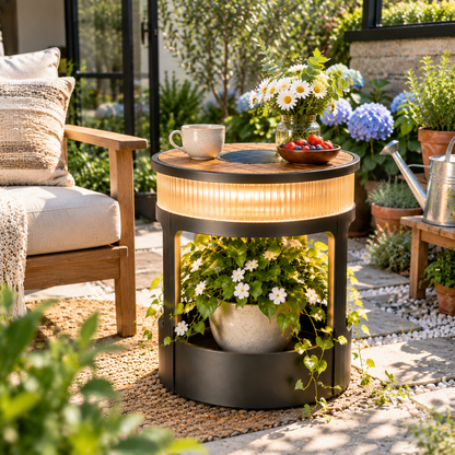 TerraGlow Solar Outdoor Accent Table With Plant Display