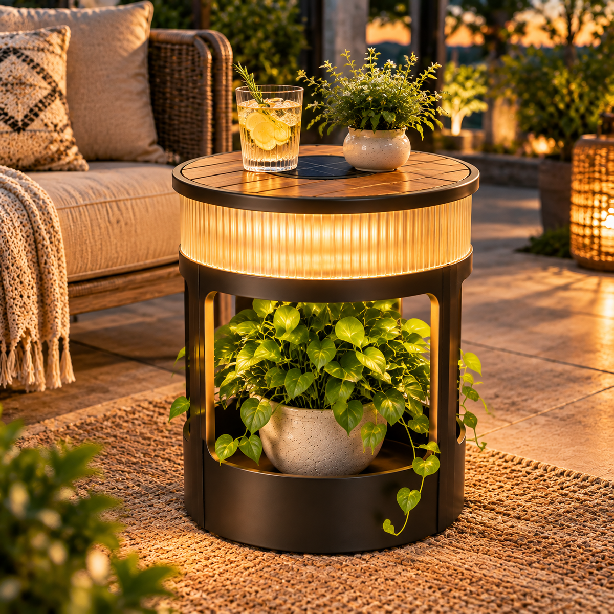 TerraGlow Solar Outdoor Accent Table With Plant Display