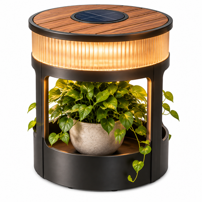 TerraGlow Solar Outdoor Accent Table With Plant Display