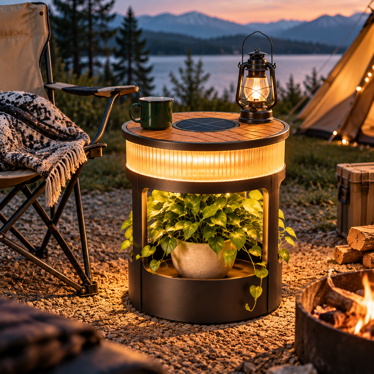 TerraGlow Solar Outdoor Accent Table With Plant Display