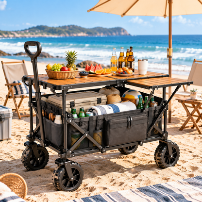 CampVault Premium Folding Outdoor Utility Cart Table With Storage